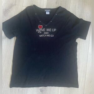 Lucky Brand Black Tee with gems graphic wine 100% cotton size large